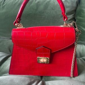 Elegant Red Crocodile-Embossed Handbag